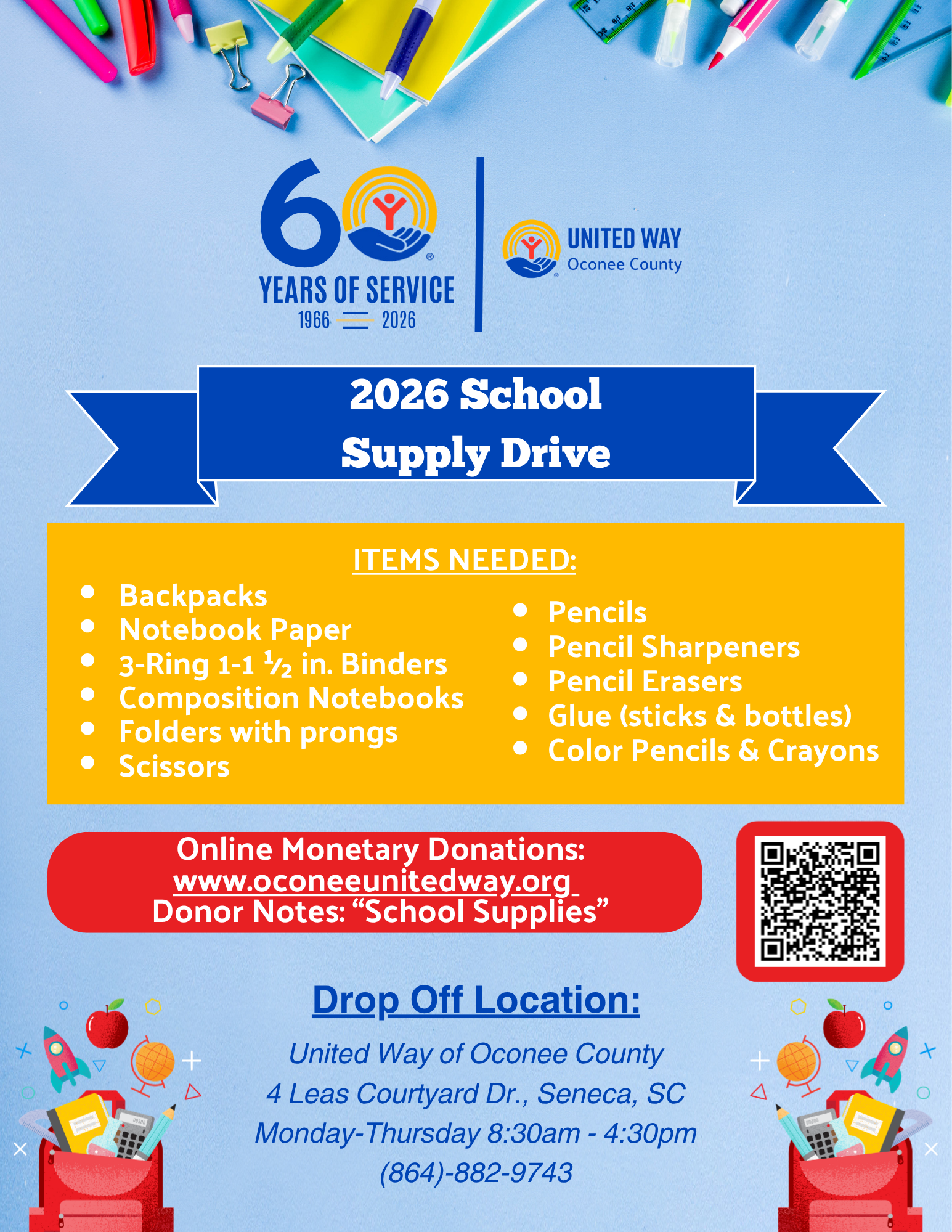United Way of Oconee School Supply Drive
